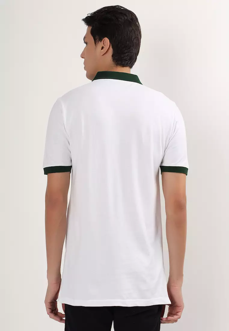 Mens Short Sleeve White- Green Collar Cotton Polo Shirt/T-shirt, Short Sleeve, embriodiary  Logo,Sports-Casual, Activewear