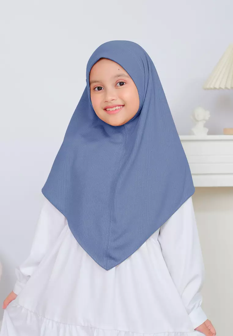 Cotton Bee - Miley Knit Bergo | Hijab Instan Anak - Denim