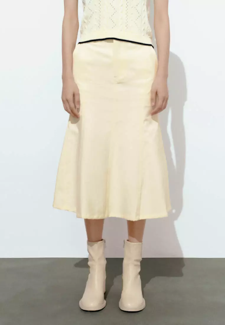 Urban Revivo Mid Length Satin Skirts White Urban Revivo A-line