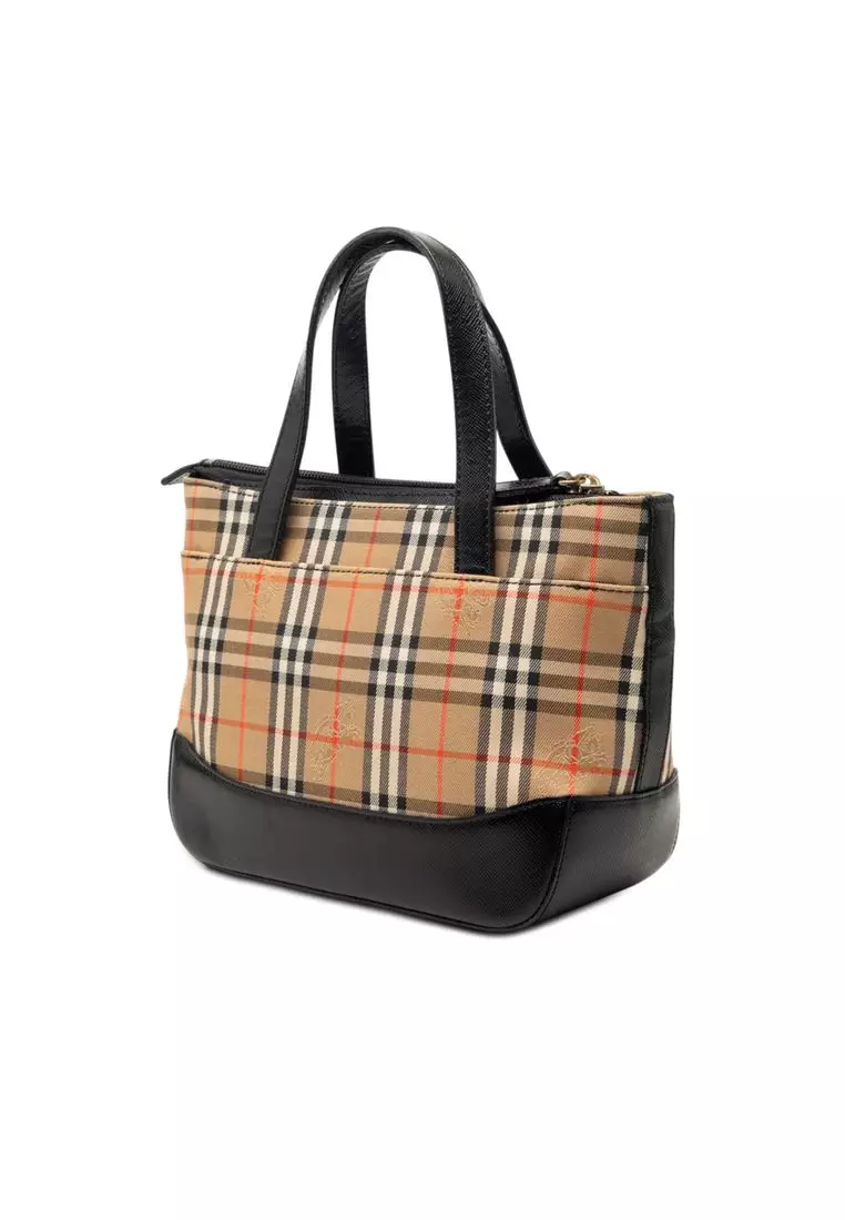 Pre-Loved Burberry Haymarket Check Canvas Handbag