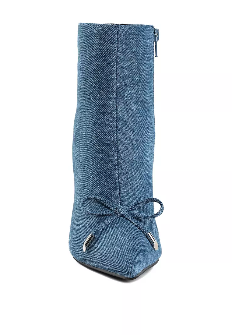Bow Detail Denim Ankle Boots in Denim