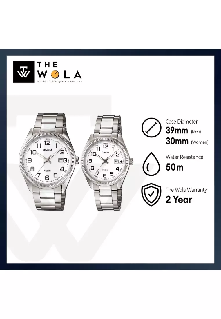 Couple Analog Watch MTP/LTP-1302D-7B Silver Stainless Steel Strap