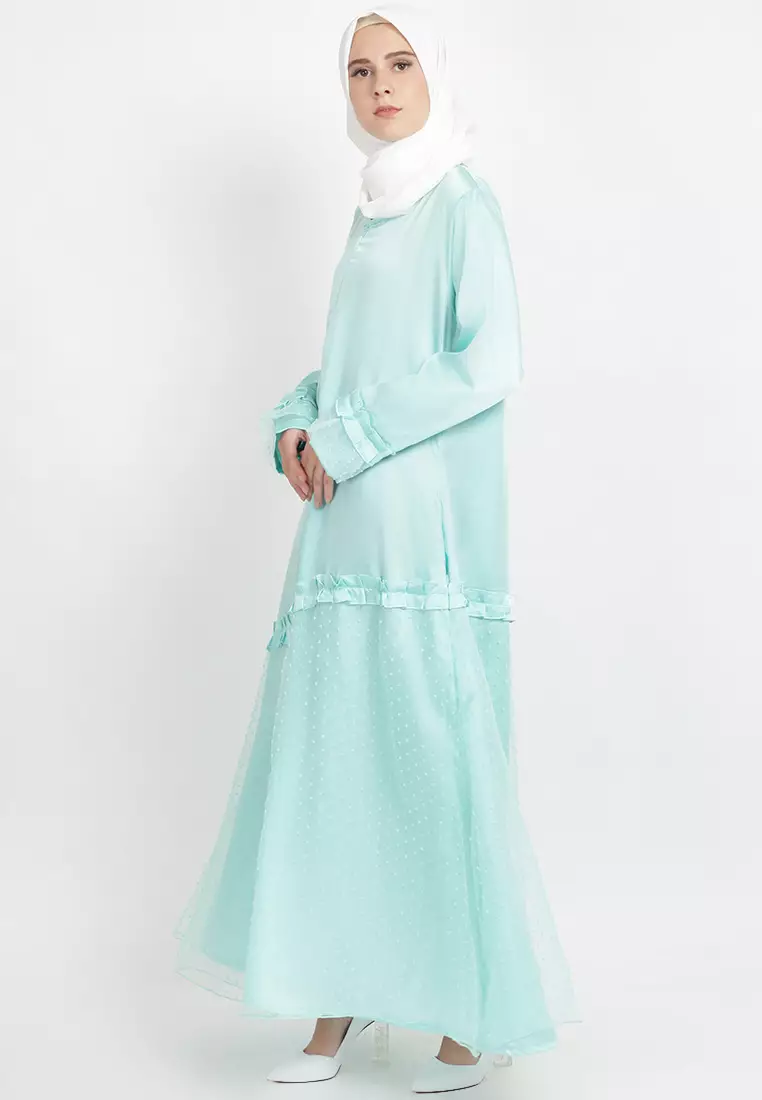 JV Hasanah Sahara Snow Dress Mint | Gamis Roberto Cavali Organza