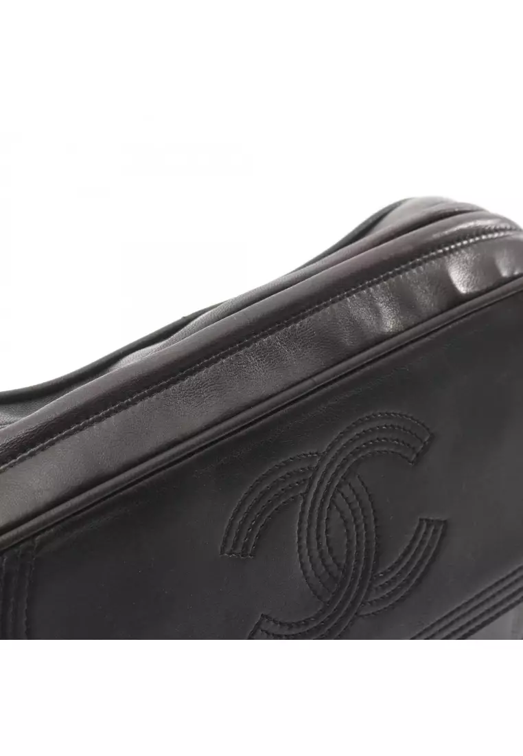 Pre-Loved Chanel coco mark Shoulder bag chain shoulder bag lambskin black gold hardware fringe