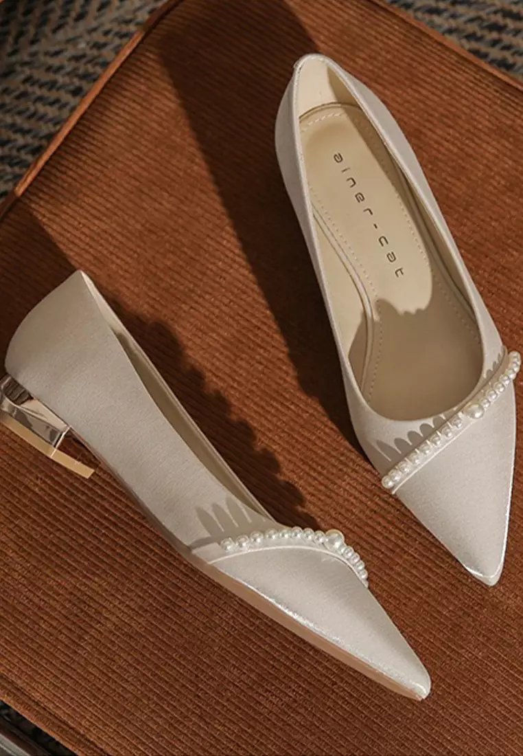 2.5CM Beaded Satin Low Heels IF21004
