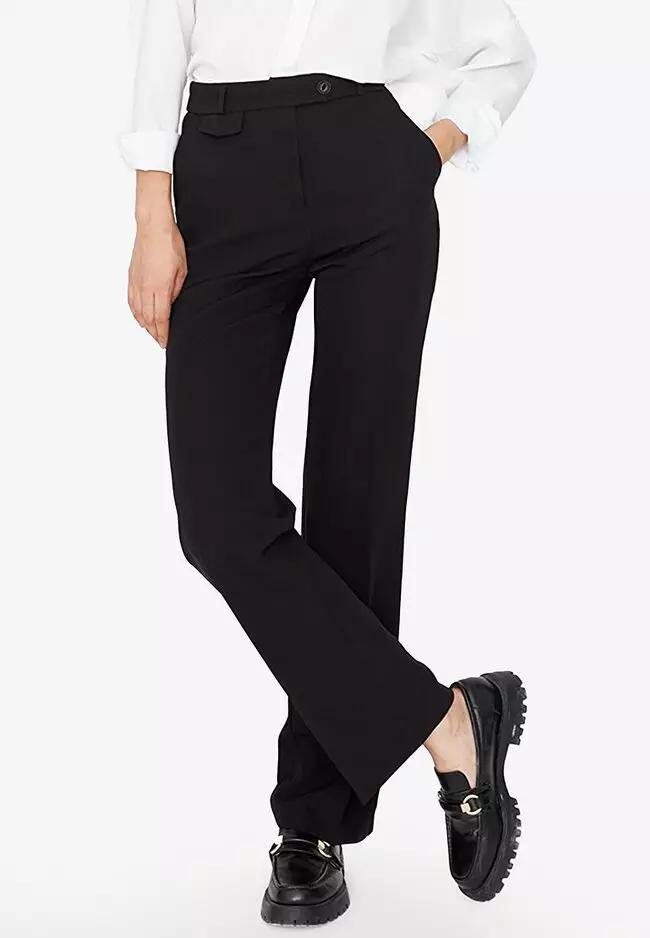 Buy Trendyol High Waist Spanish Leg Woven Trousers In Black