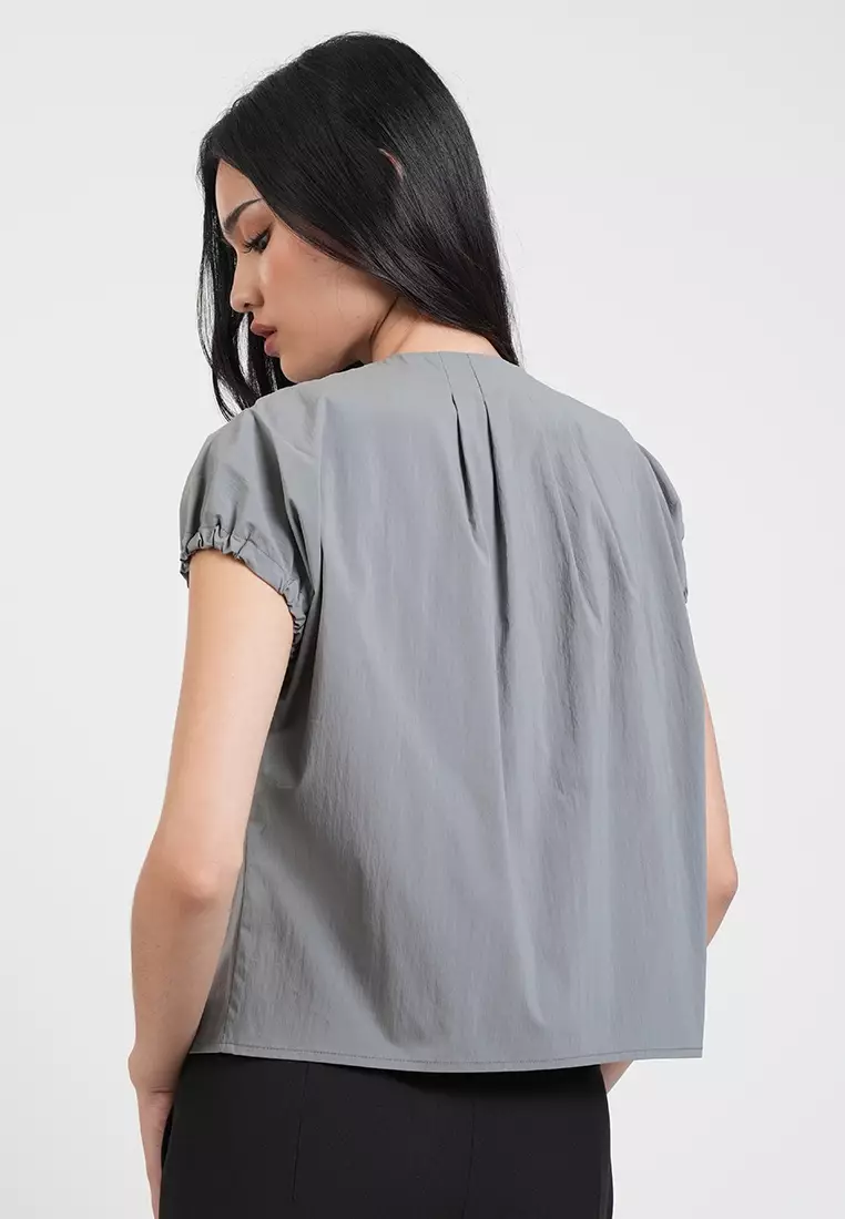 Nyra Pleated Neckline Multi-Tone Button Top
