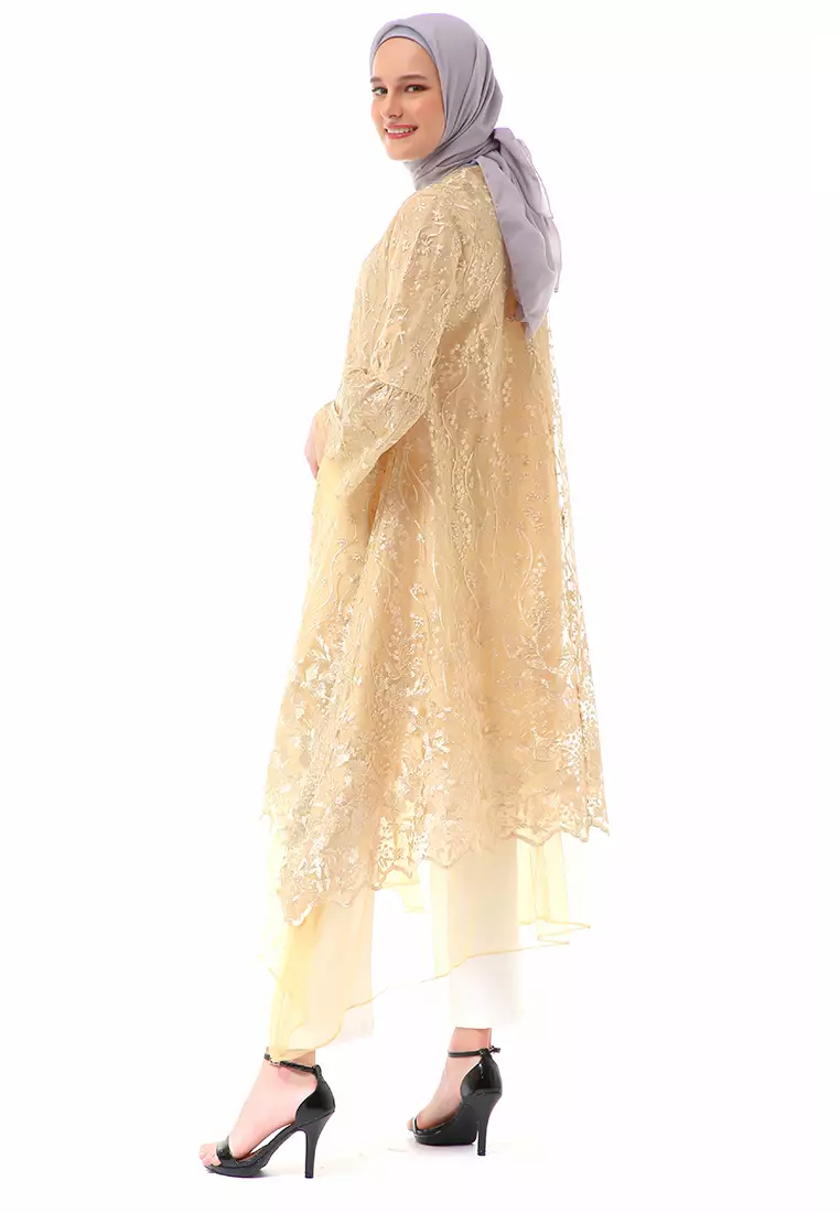 Aliyah Long Dress Motif Bunga High Quality Premium - Mustard