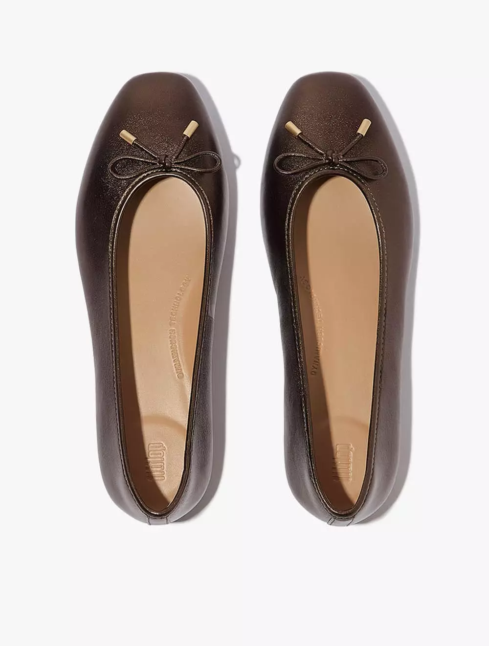 Fitflop Delicato Bow Soft Metallic-Leather Ballet Flats - Metallic Chocolate Brown