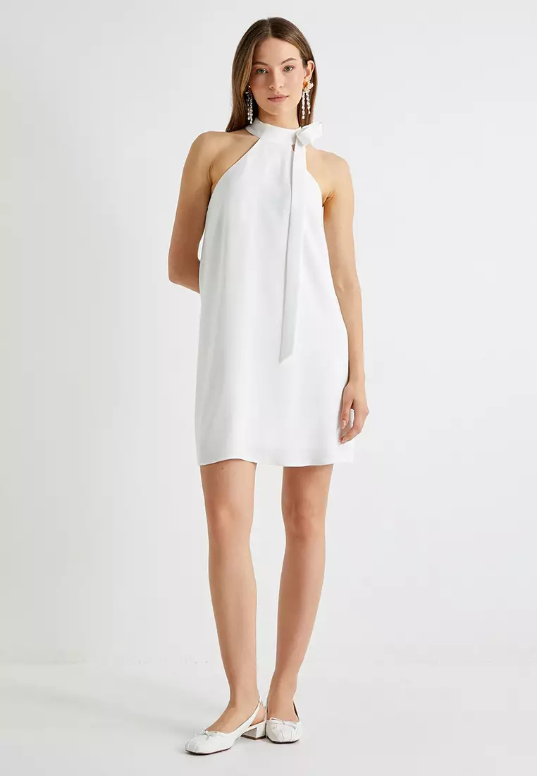 Bow Detailed Mini Halter Dress