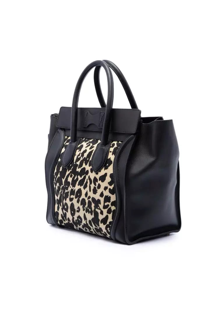 Pre-Loved Celine Mini Canvas Leopard Print Luggage Tote