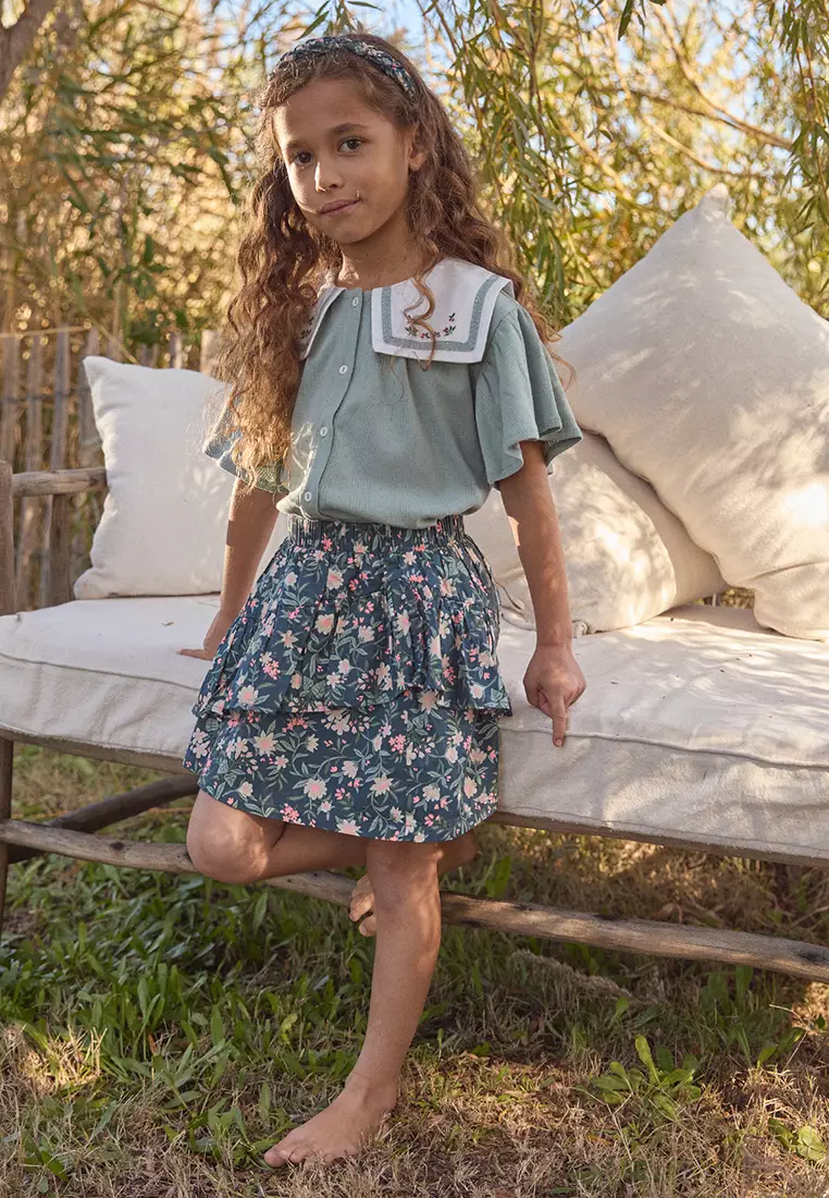 Floral Print Ruffle Skirt