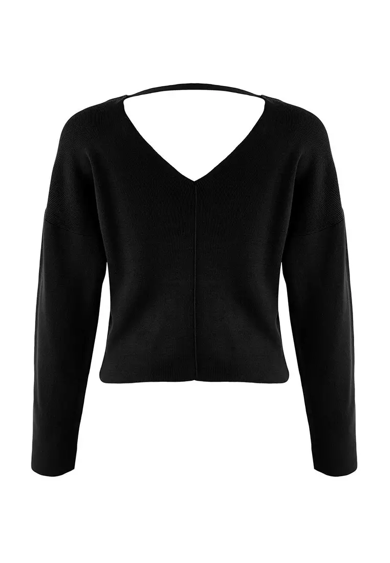 Black Premium Yarn/Special Yarn Corset Stitching Detail Knitwear Sweater
