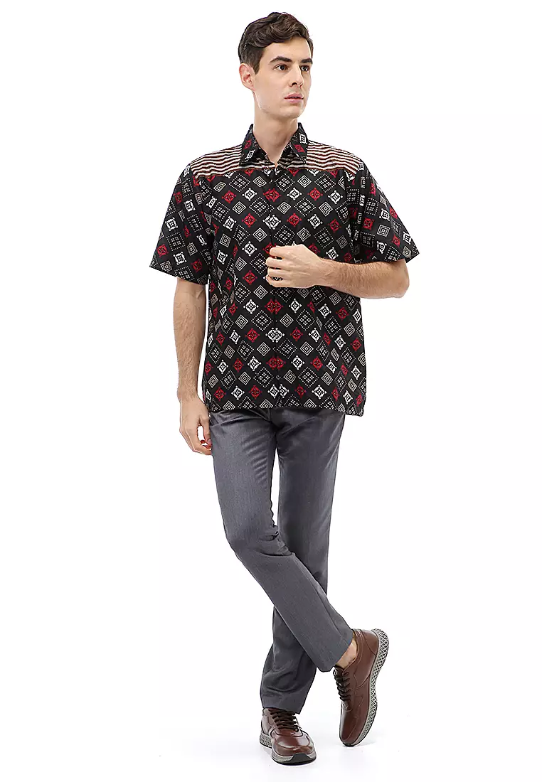 Kendrick Atasan Formal Kemeja Batik Pria Motif Abas Short Sleeve Full Furing Material Cotton ORIGINAL