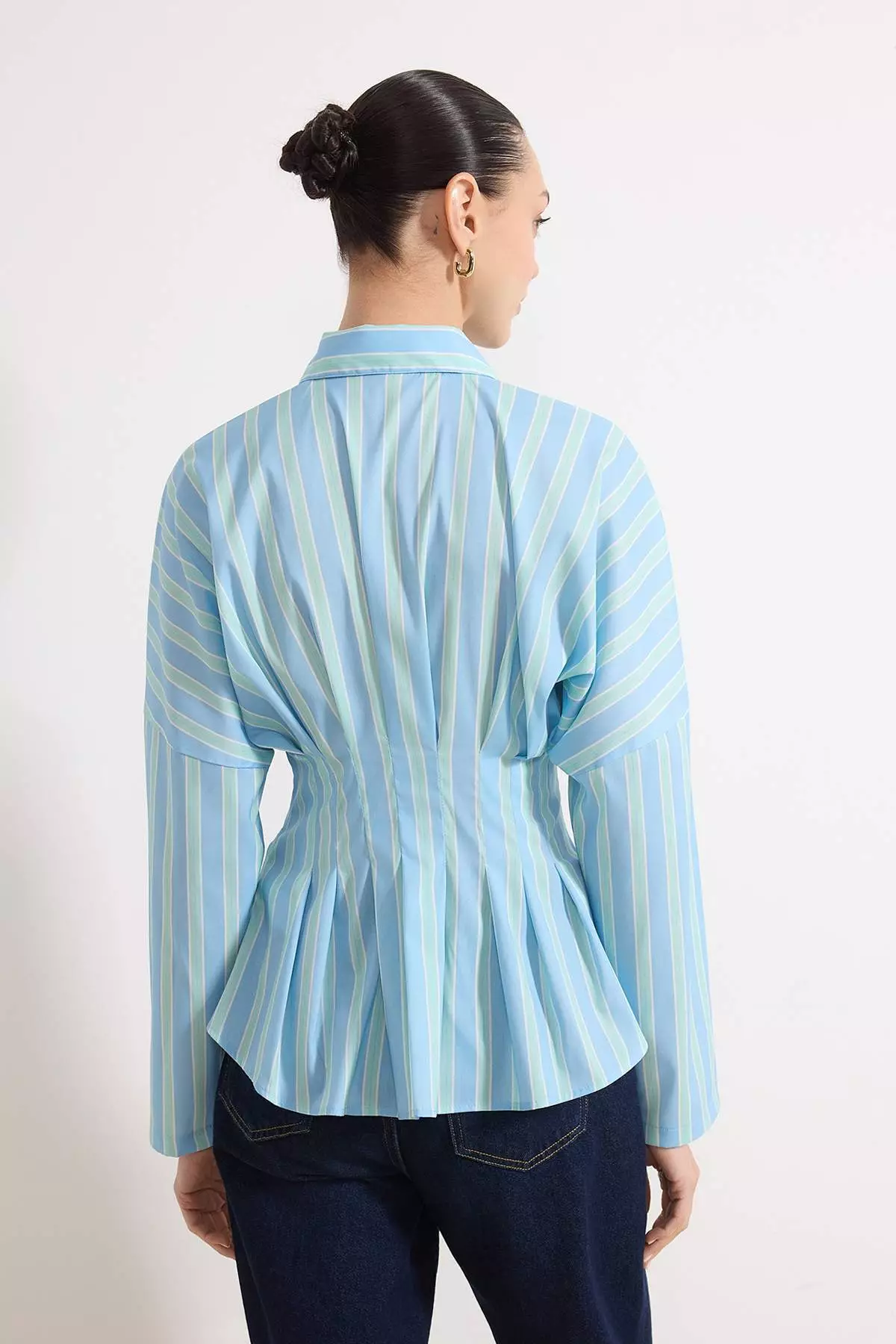 Blue-Multicolored Striped Lycra Fitted Shirt Twoaw26Go00113