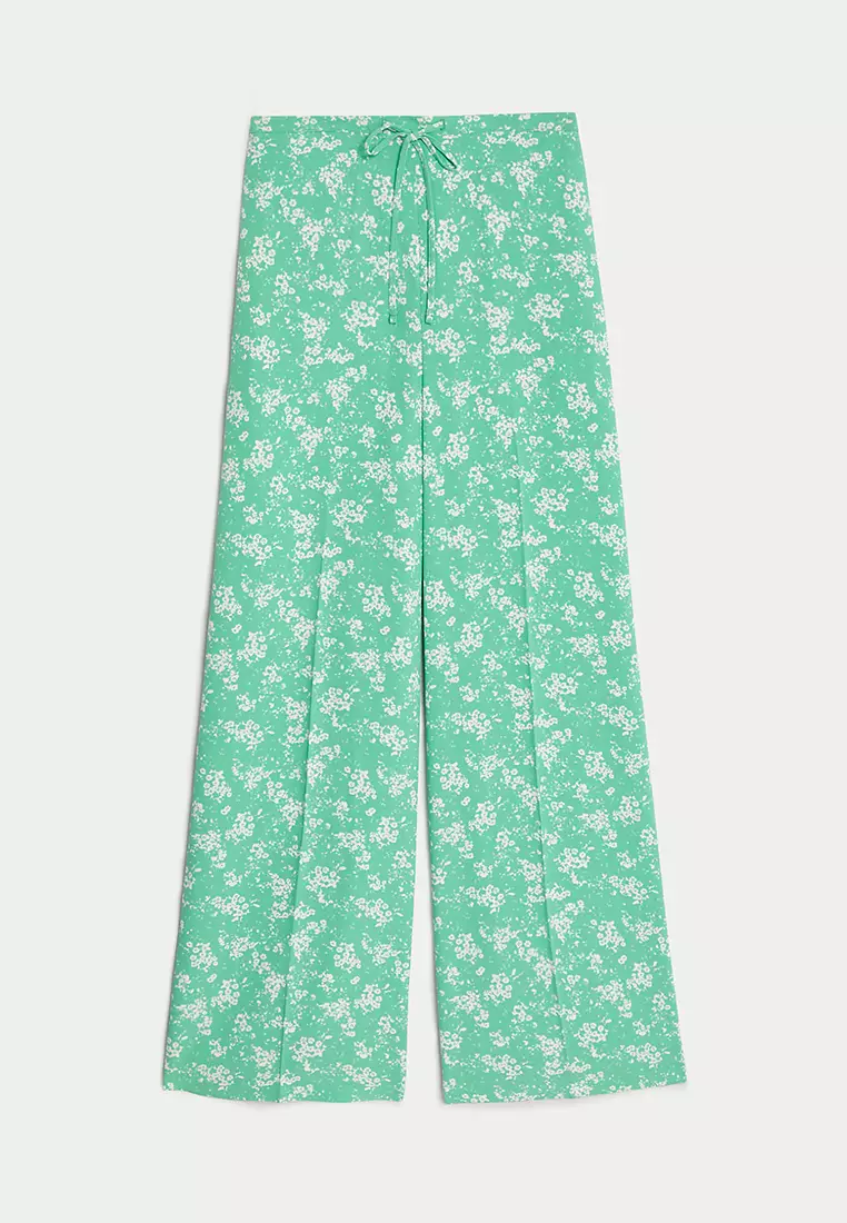 Floral Drawstring Wide Leg Trousers