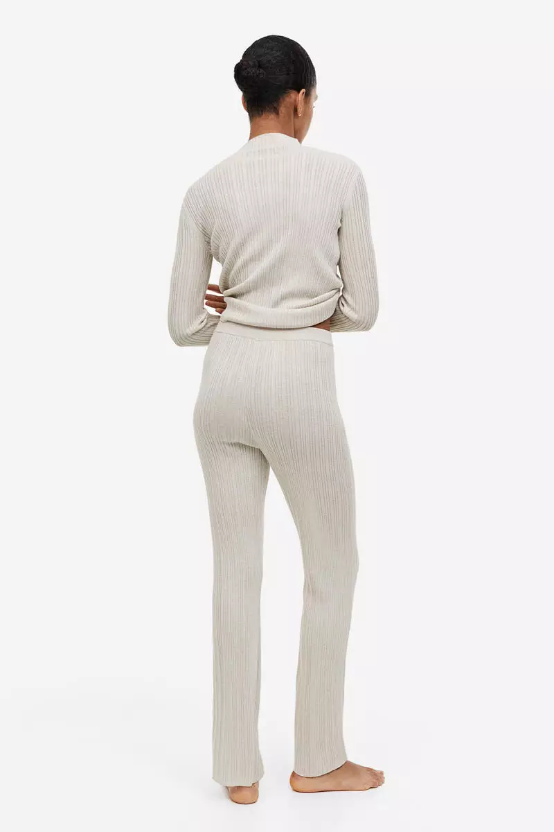 Rib-knit flared trousers