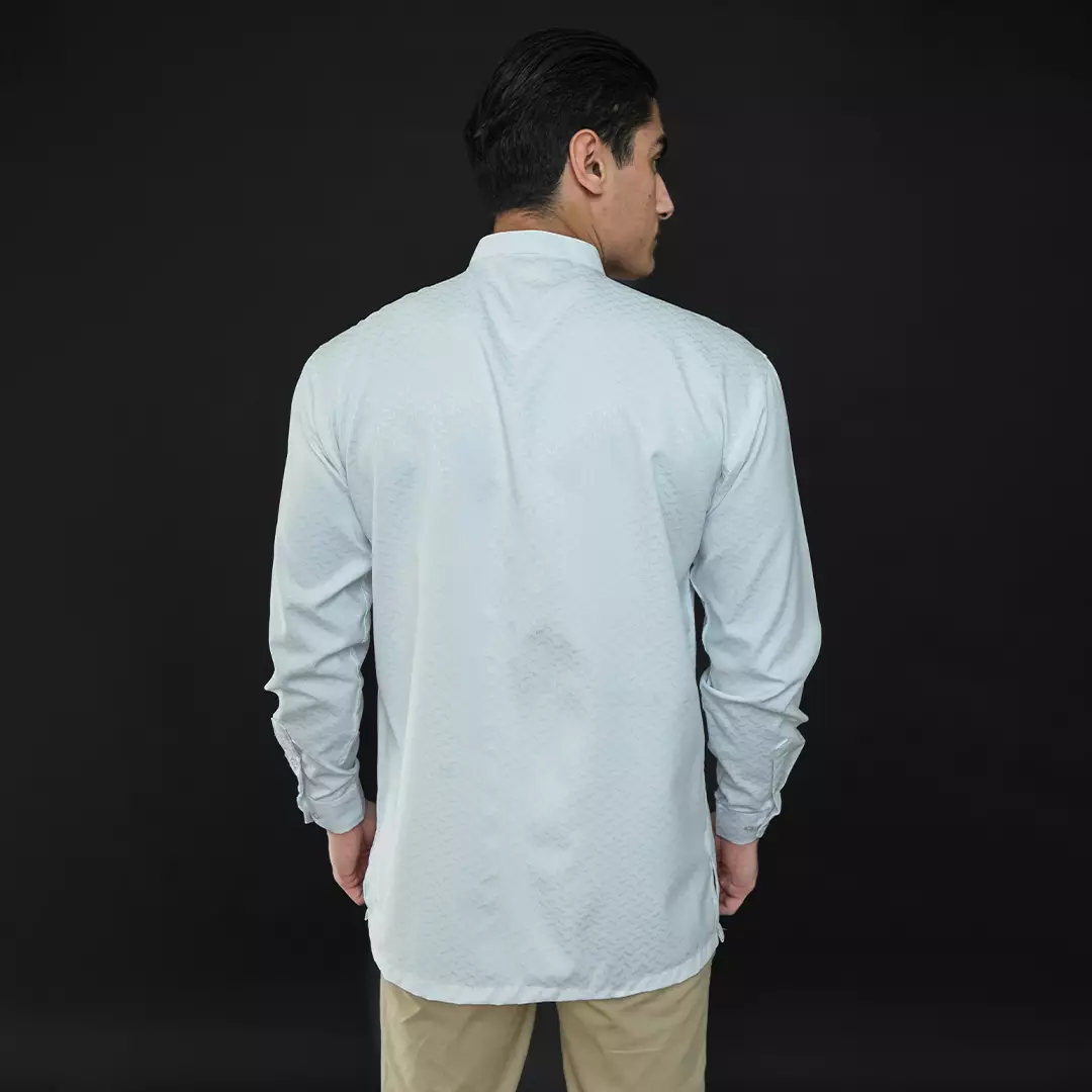 Casella Baju Koko Pria Lengan Panjang Pleats Ilyas | Baju Koko Putih Lengan Panjang 9979 White