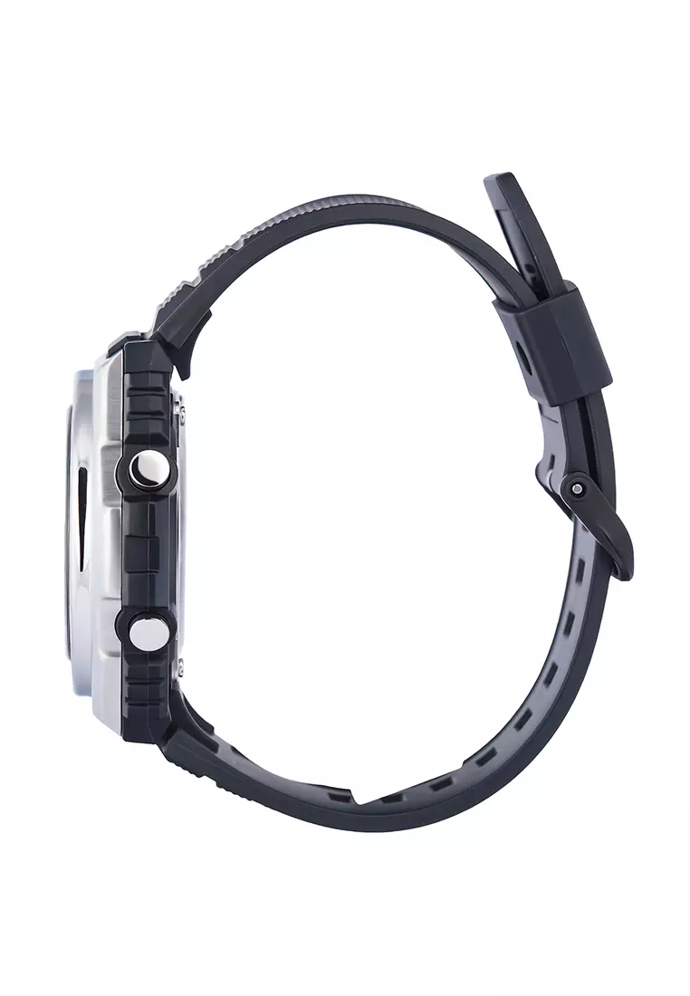 Jam Tangan Analog Digital Pria Casio MWQ-100-2AV Blue Dial - Black Resin Strap