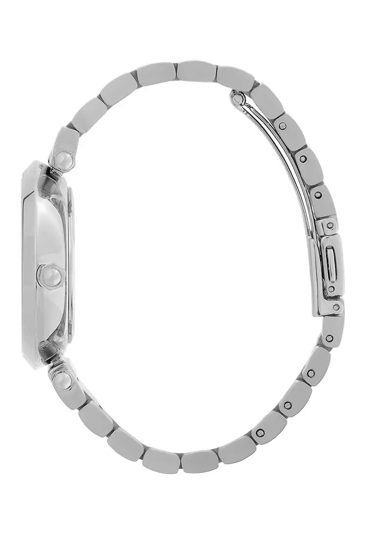Olivia Burton 34mm Floral T-Bar White & Silver Bracelet Watch 24000042