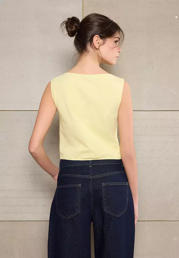 Fitted/Bodycon Boat Neck Sleeveless Crop Top