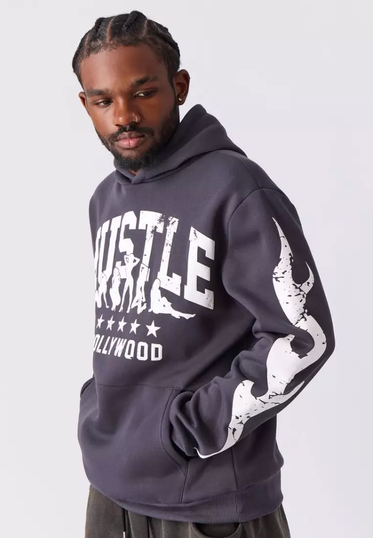 NYC Streetwear - HUSTLE Hoodie - Dark Grey