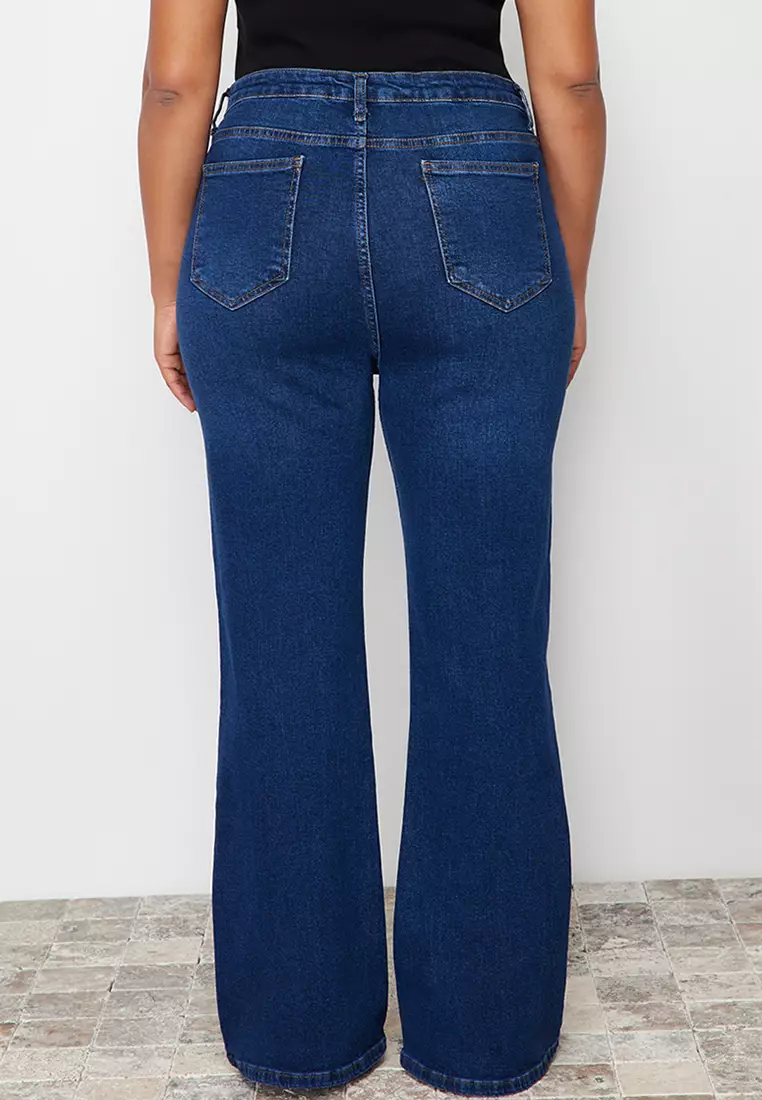 Trendyol dames Jeans Blue Waist detaililed High Waist 90's Wide Been Jeans