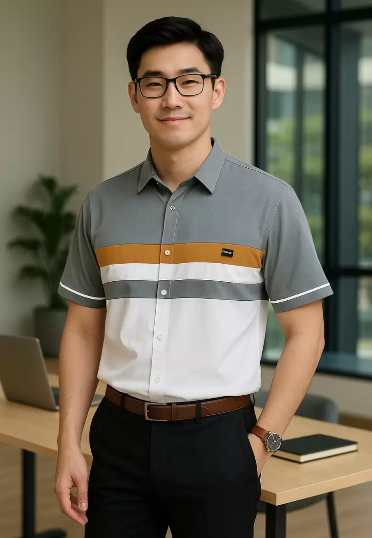 Ramadan Series | Ryusei Kemeja Kerah Biasa Lengan Pendek Takagawa CMB Dark Grey