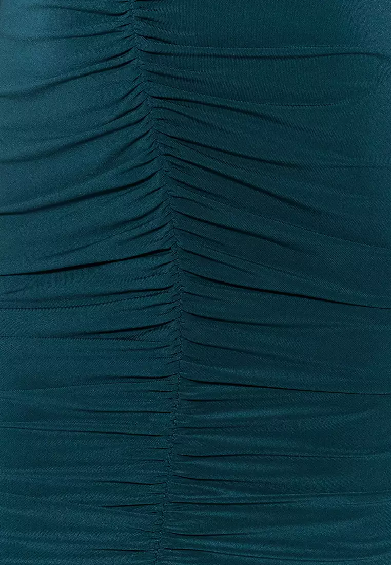 Printed Knitted Midi Dress with Shirring