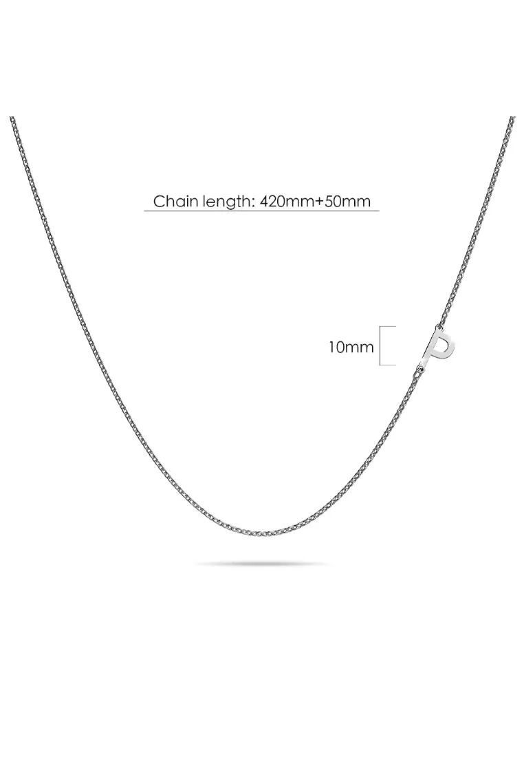 Bold Alphabet Letter Initial Charm Necklace in White Gold Tone - P