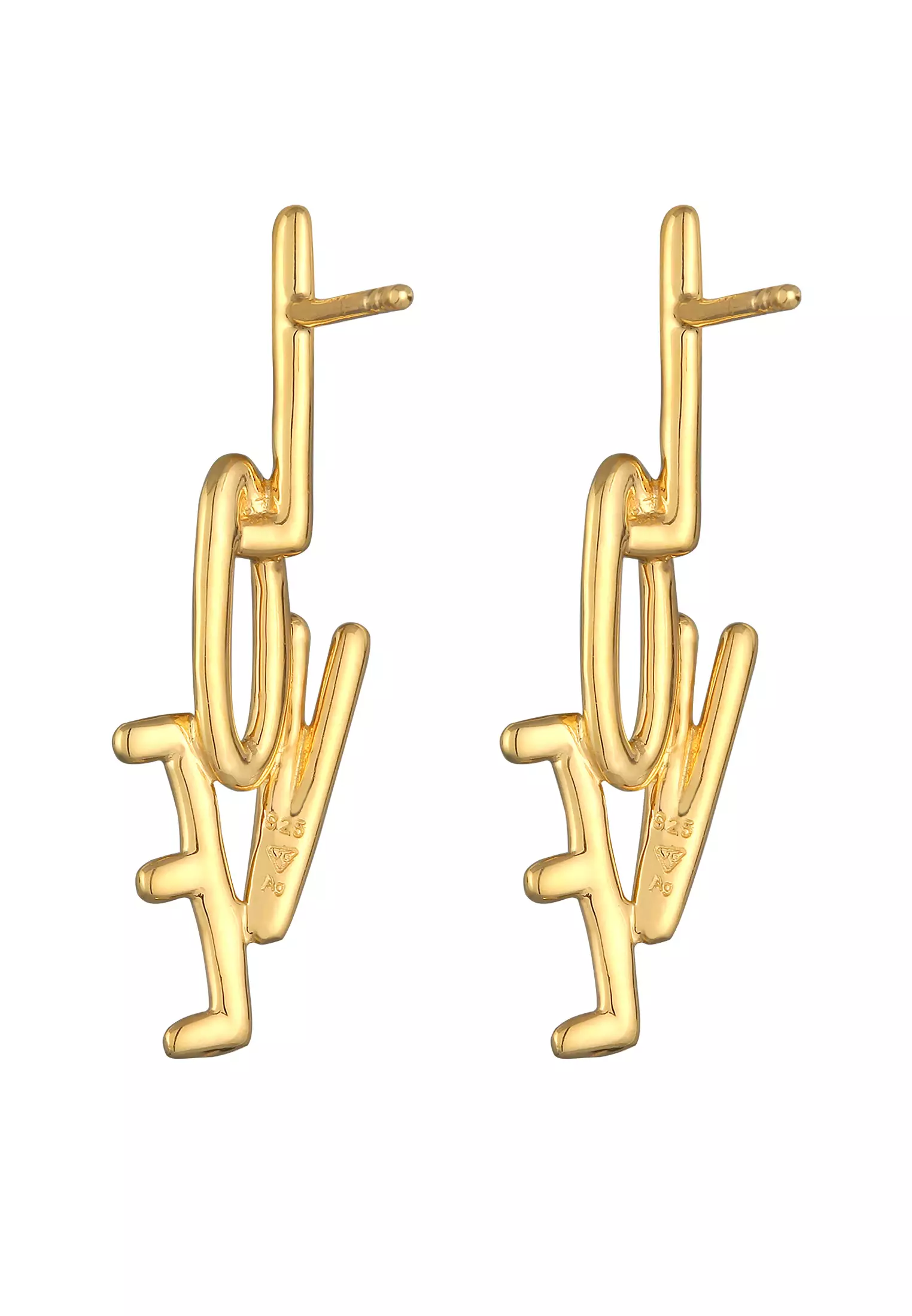 Earrings Stud Love Gold Plated In 925 Sterling Silver