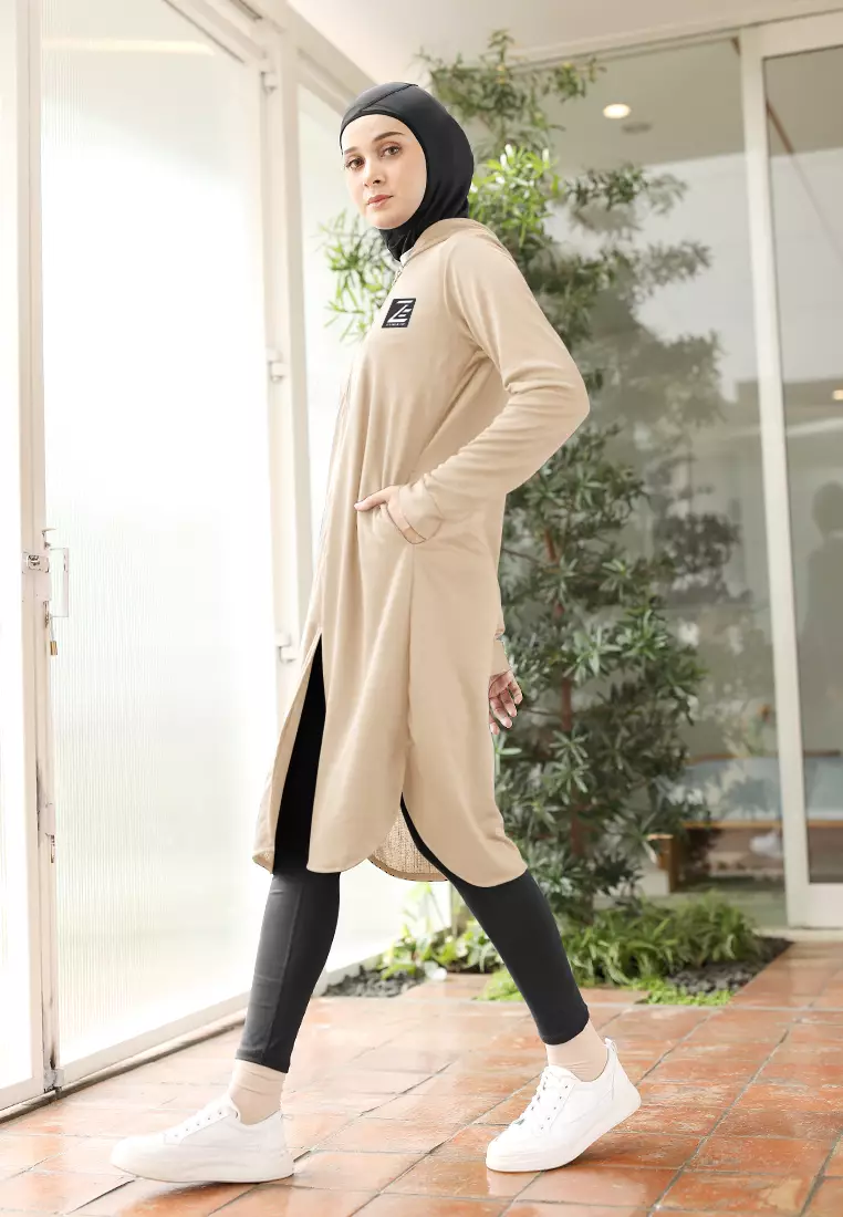 Zelena - Elle Tracksuit Hoodie Sport | Tunic Olahraga Lari Bersepeda - Bistre Sand