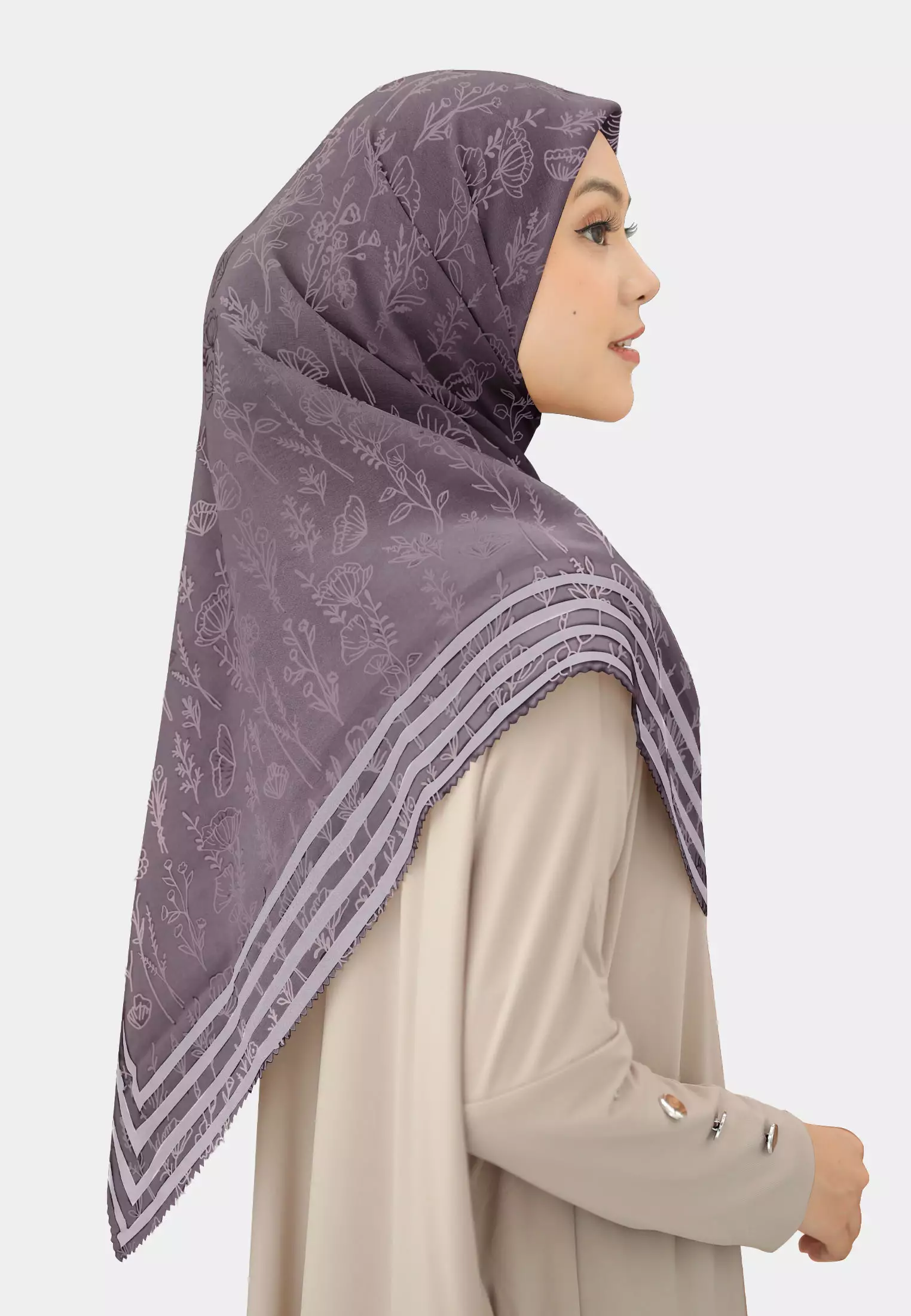 Cotton Bee - Rania Printed Scarf | Hijab Segiempat Motif 130x130 - Rum Purple