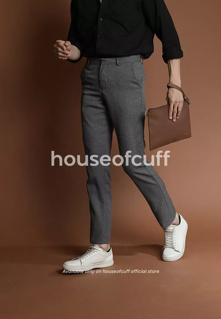 celana kerja pria slim fit formal bahan houseofcuff abu tua
