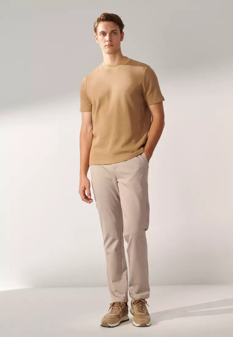 Camel Textured Turtleneck T-shirt