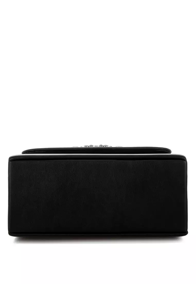 Tas Bros Berlian Imitasi dengan Pegangan Atas Mutiara Warna Hitam