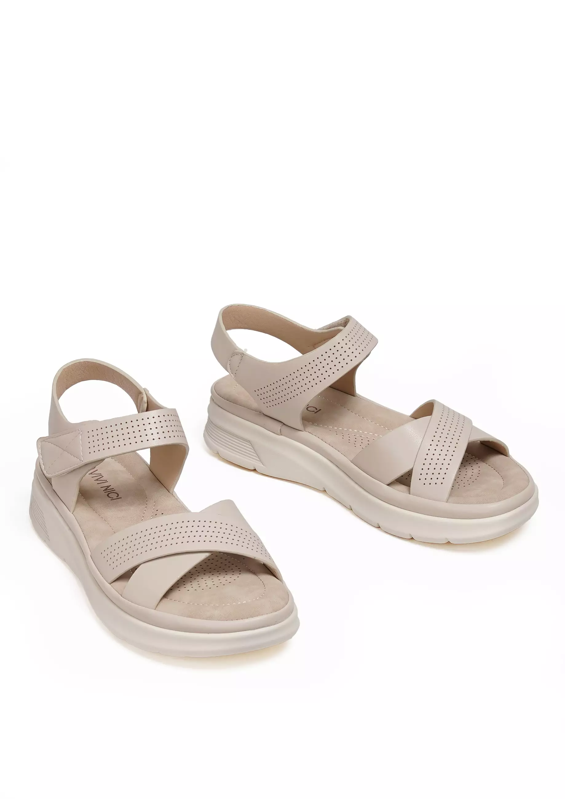 VIVI NICI - Raina Sandal Slip On Wedges Wanita Hak 3 Cm Cannoli Cream