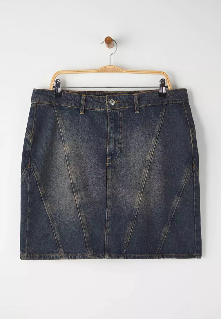 Plus Size Cotton Denim Mini Skirt
