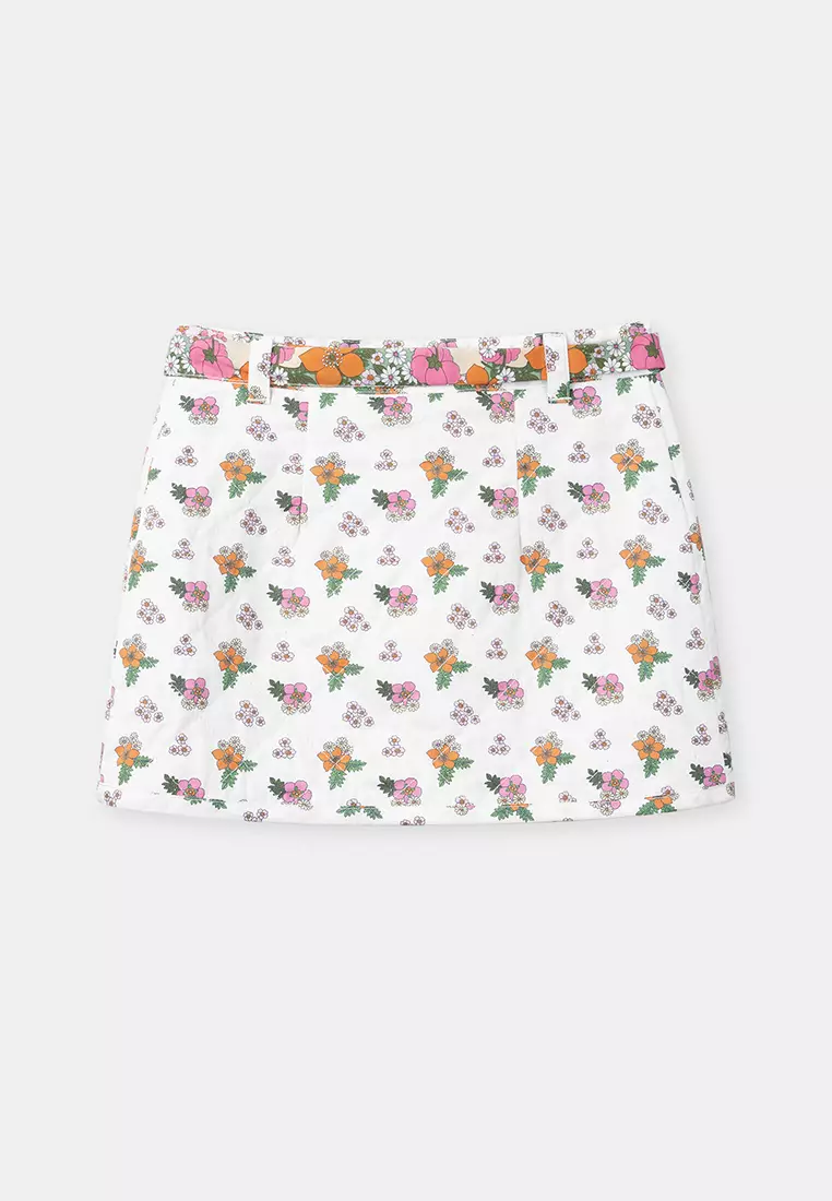 Quilted Skirt with Floral Print