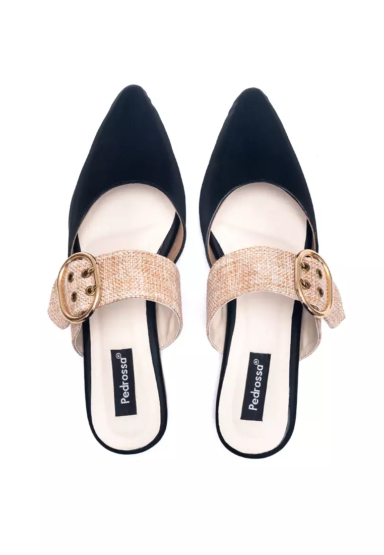 Naomi Flat Sandals Mules in Black