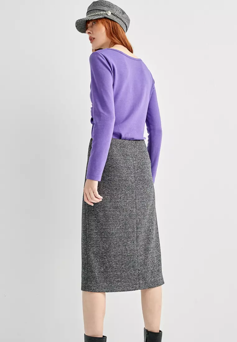 Front Slit Pleated Detail Pencil Skirt