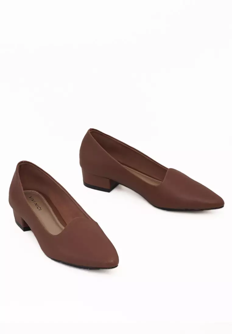 VIVI NICI - Danielle Sepatu Kerja Wanita Pantofel Hak 3 Cm Downtown Brown