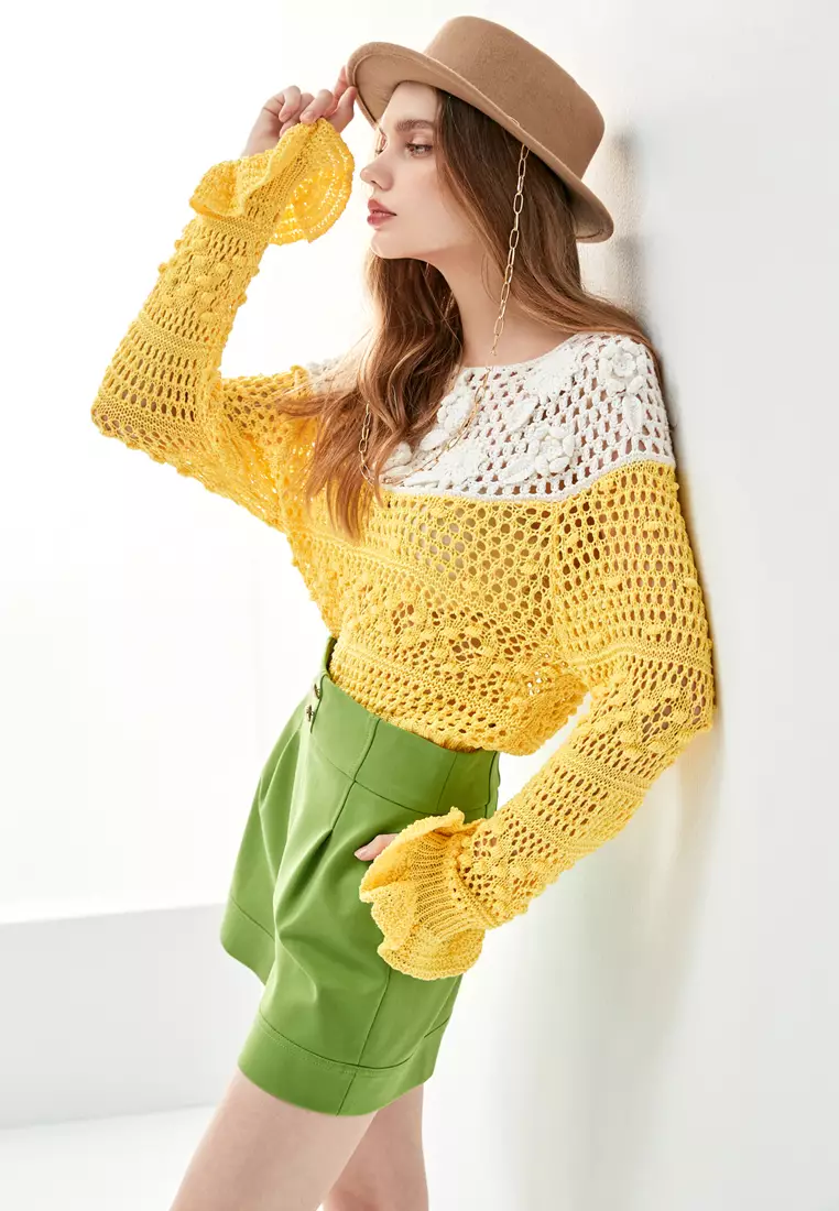 Colour Block Hand Knit Top