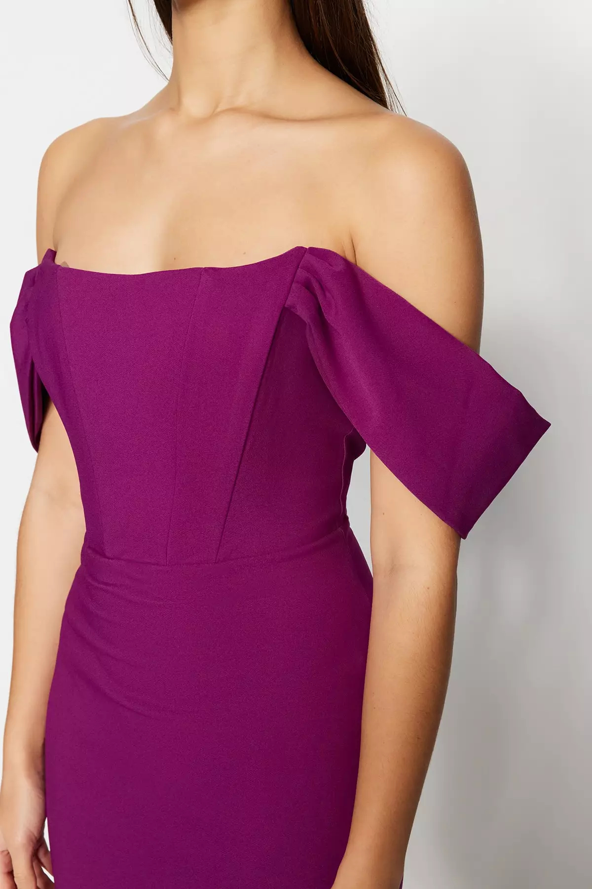 Fitted Off Shoulder Midi Dress
