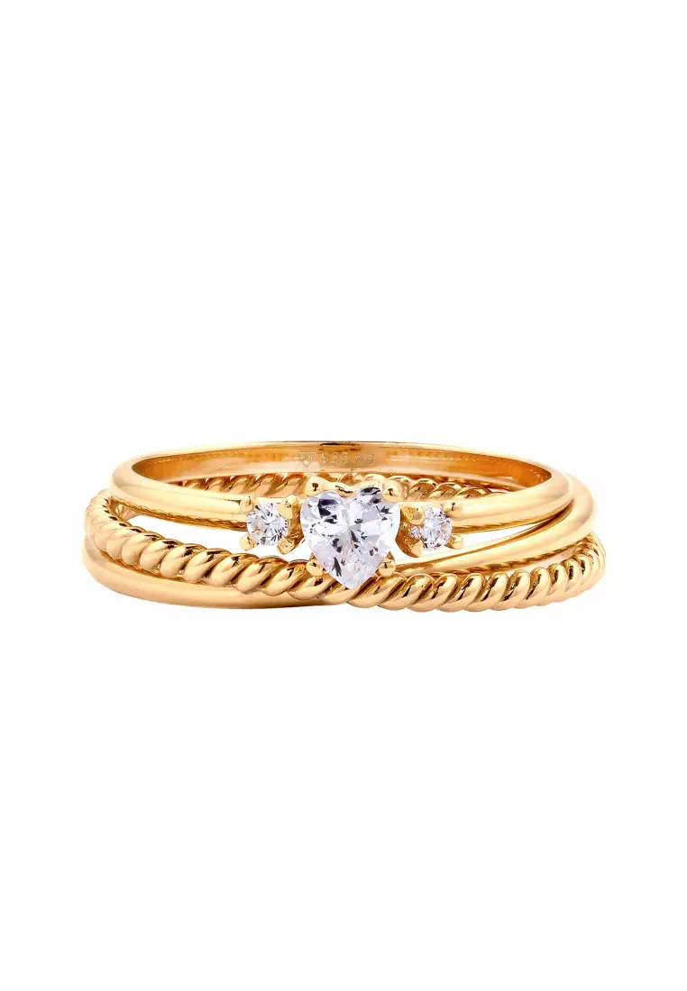 Cincin Perhiasan Perak 925 Wanita Heart Zirconia Gold Plated