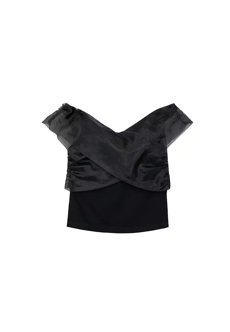 Buy AIR SPACE Criss Cross Sheer Off Shoulder Top Online ZALORA