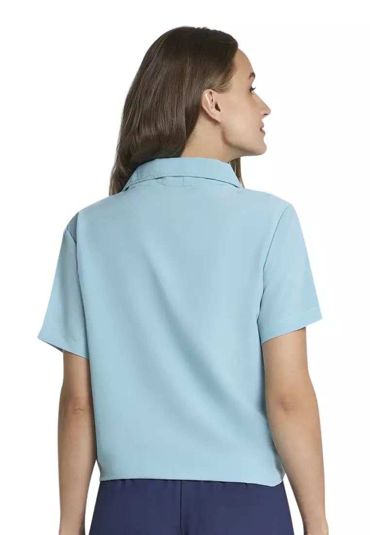 Roseanne Blouse Short Sleeve Motif Solid Atasan Baju Wanita Casual - Tosca