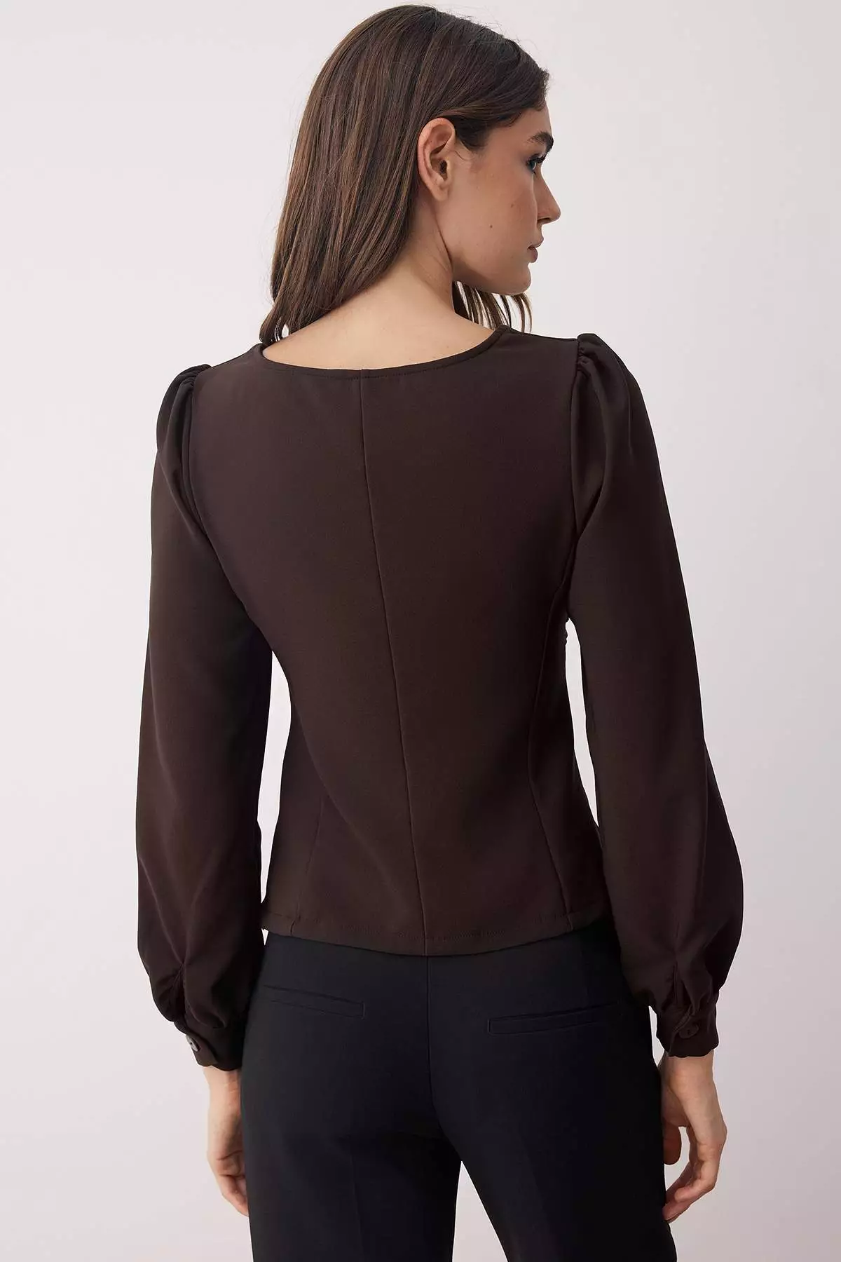 Brown Gathered Detailed Woven Blouse Twoaw23Bz00633