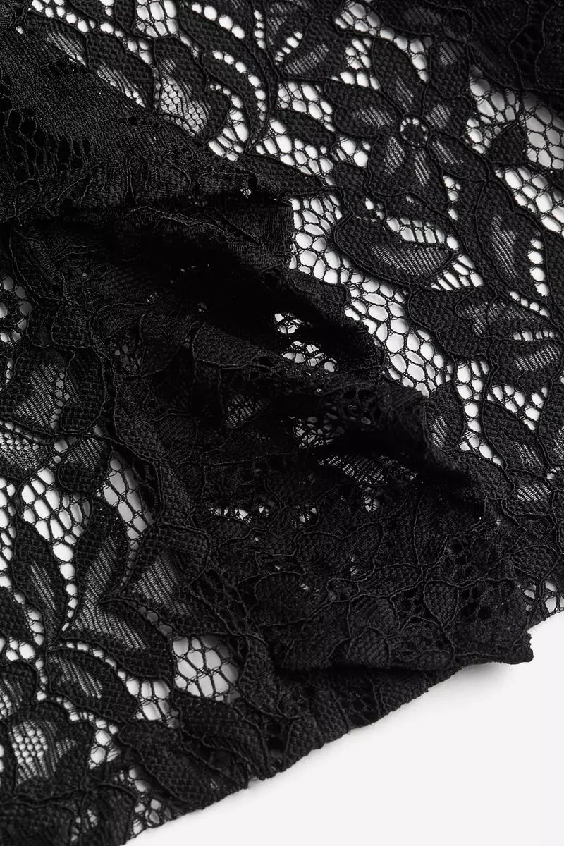 Frill-trimmed puff-sleeved lace top