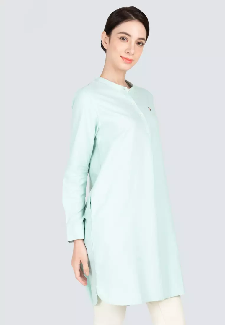 Polo Haus - Women’s Oxford Mandarin Collar Long Sleeve Shirt Dress WBSDE002